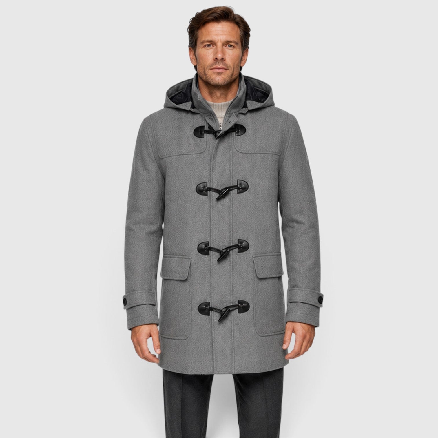 Men's hooded wool duffle coat