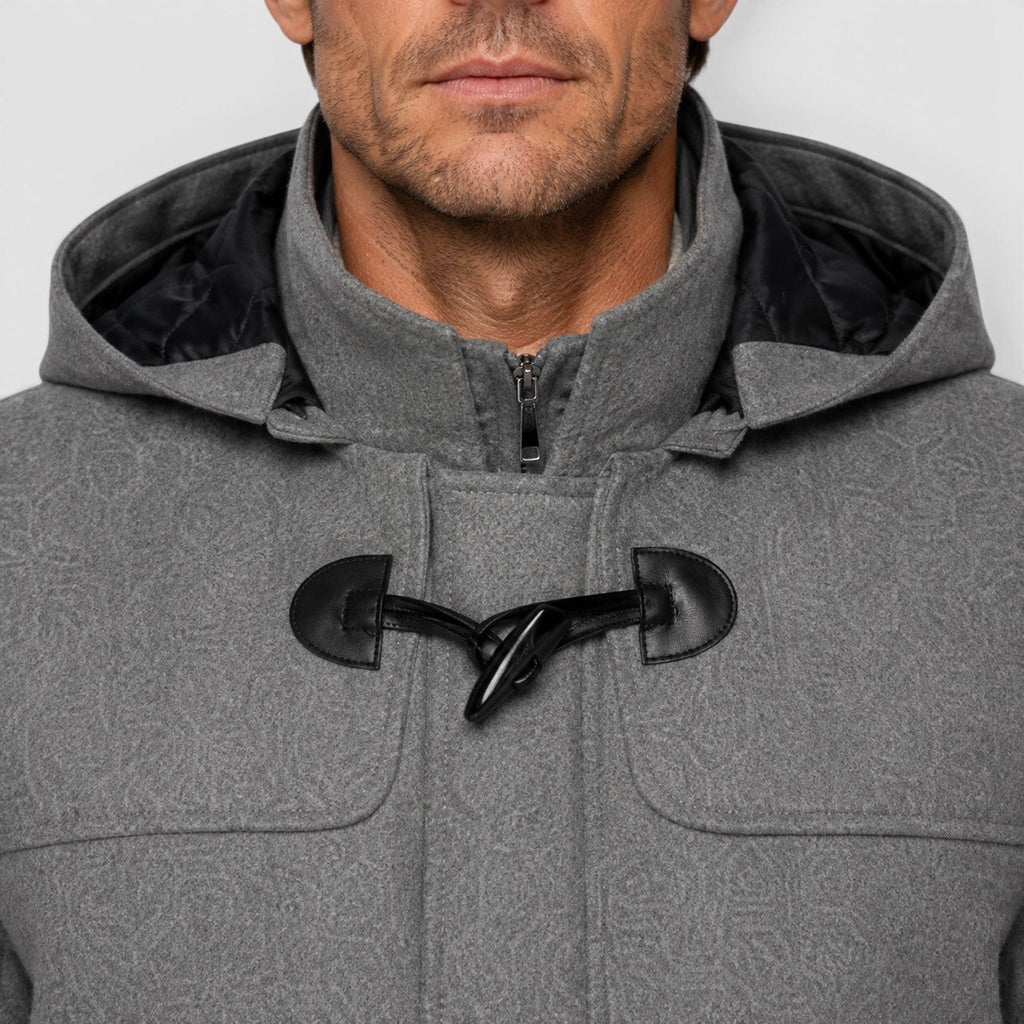 Men's hooded wool duffle coat, detail