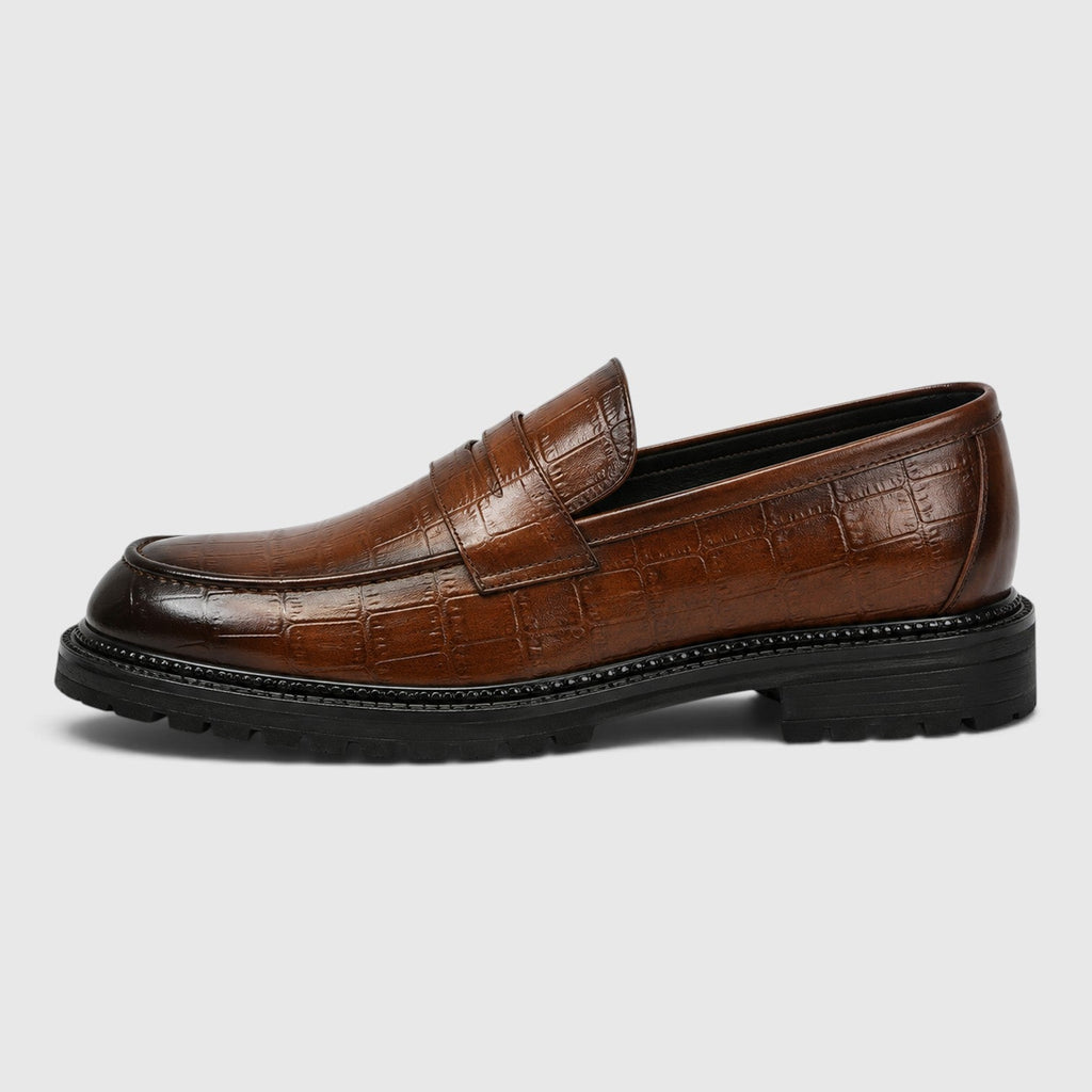 Men's platform sole leather loafers, side view