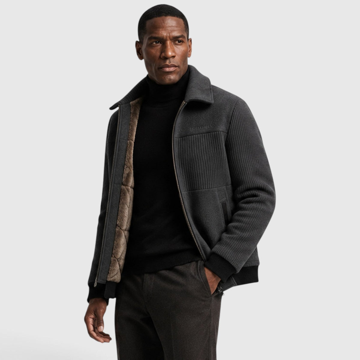 Men's ribbed fleece lined zip jacket, view 9
