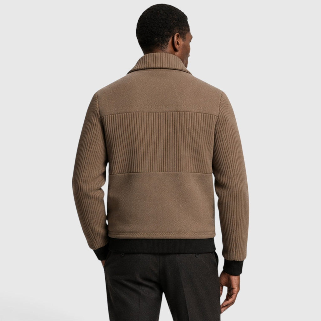 Men's ribbed fleece lined zip jacket, back view