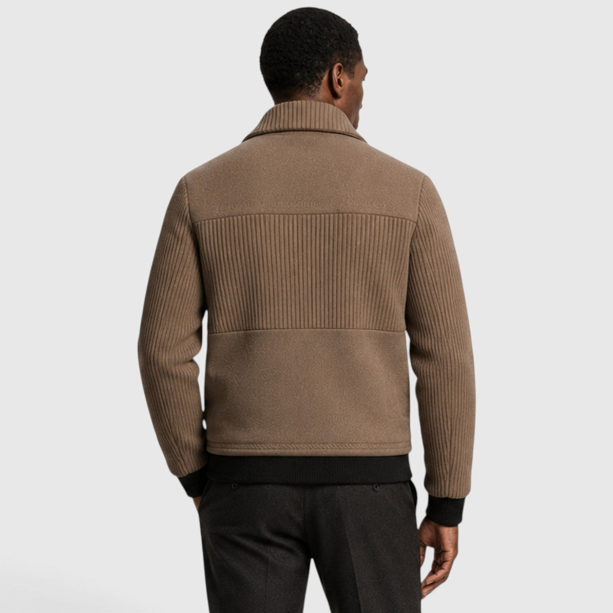 Men's ribbed fleece lined zip jacket, back view