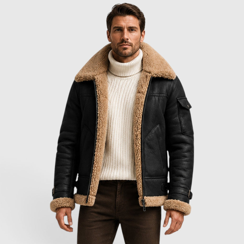 Men's faux fur lined leather jacket