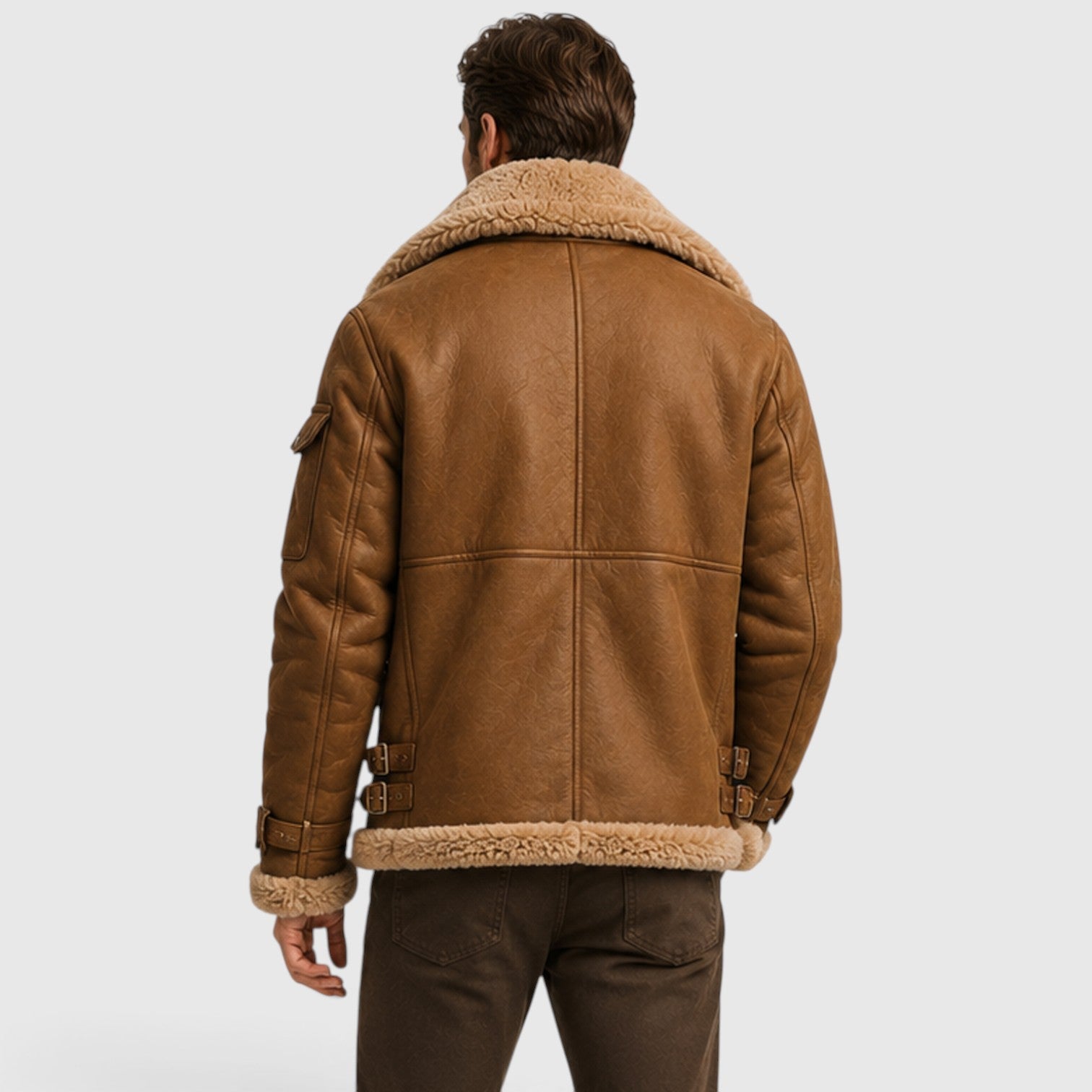 Men's faux fur lined leather jacket, view 5
