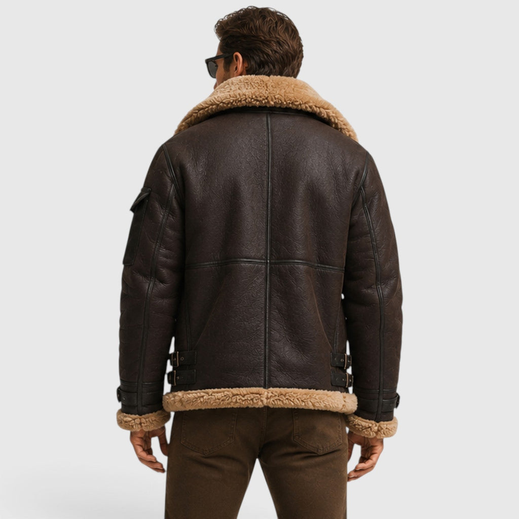 Men's faux fur lined leather jacket, view 8