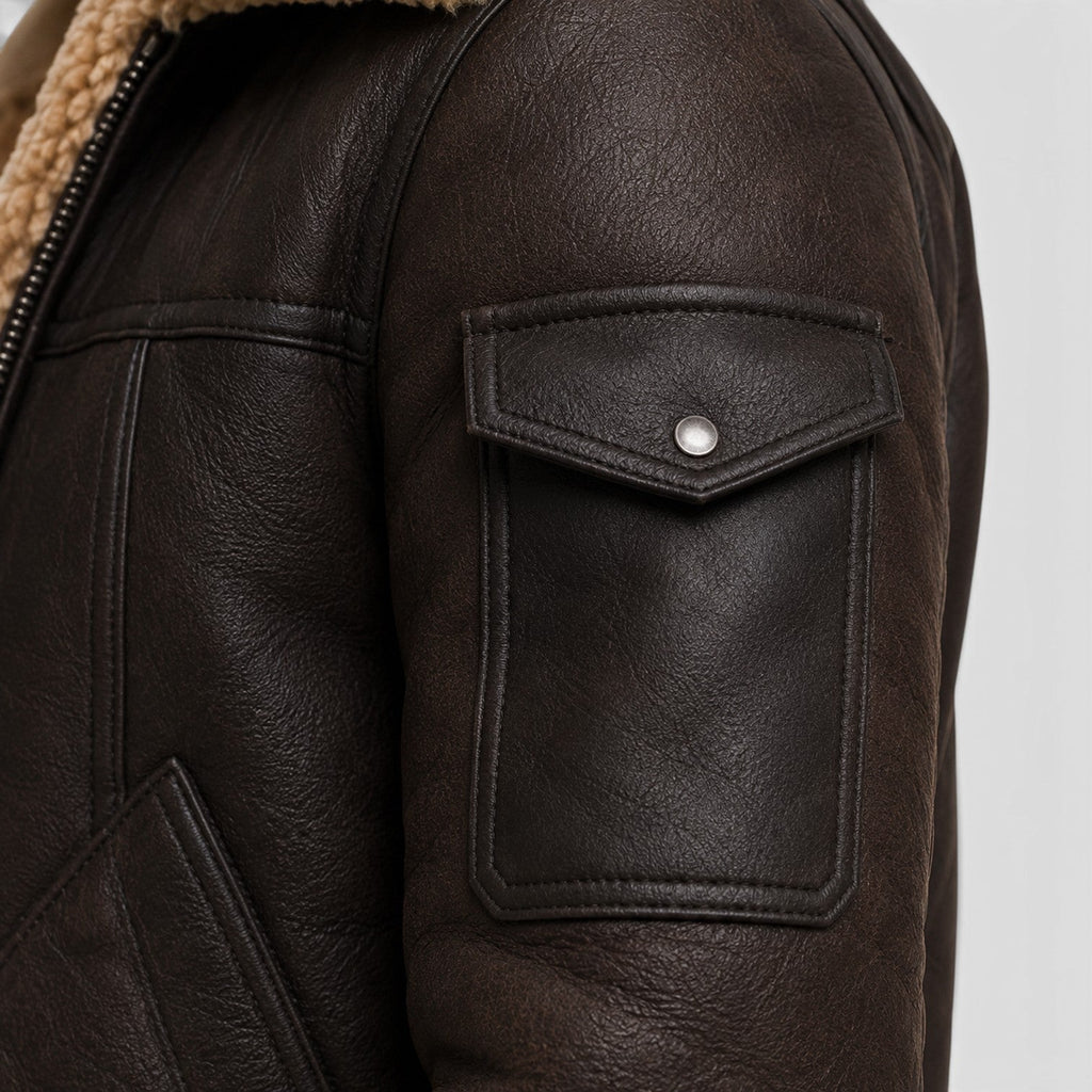 Men's faux fur lined leather jacket, view 9
