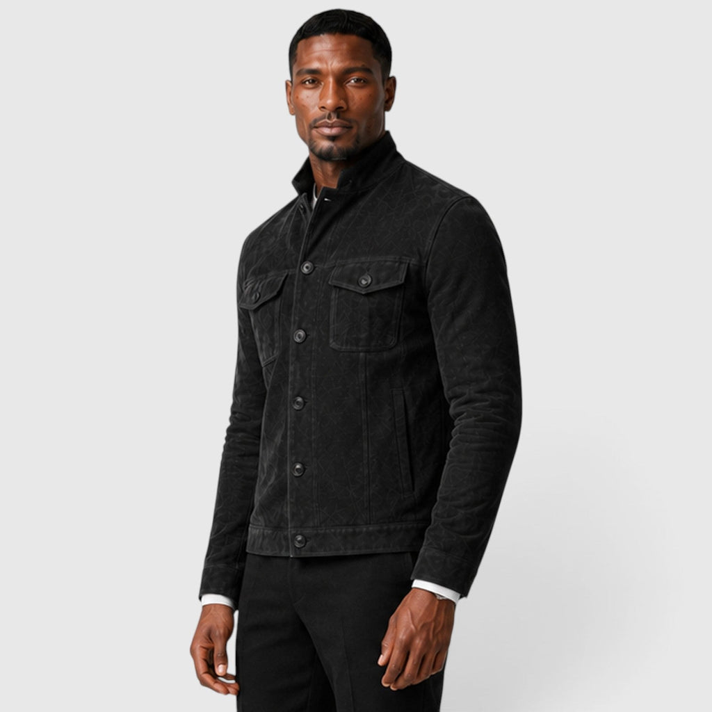 Men's button front suede overshirt jacket, view 6