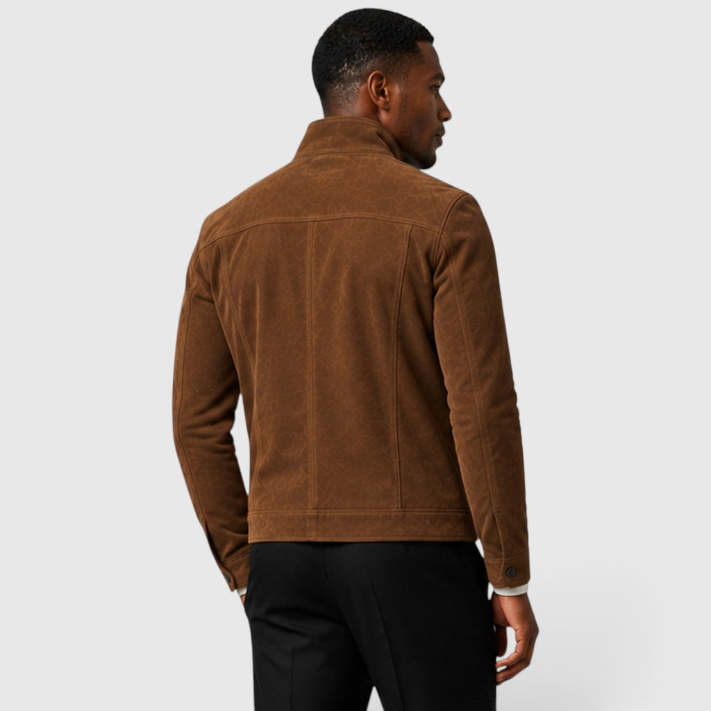 Men's button front suede overshirt jacket, view 10