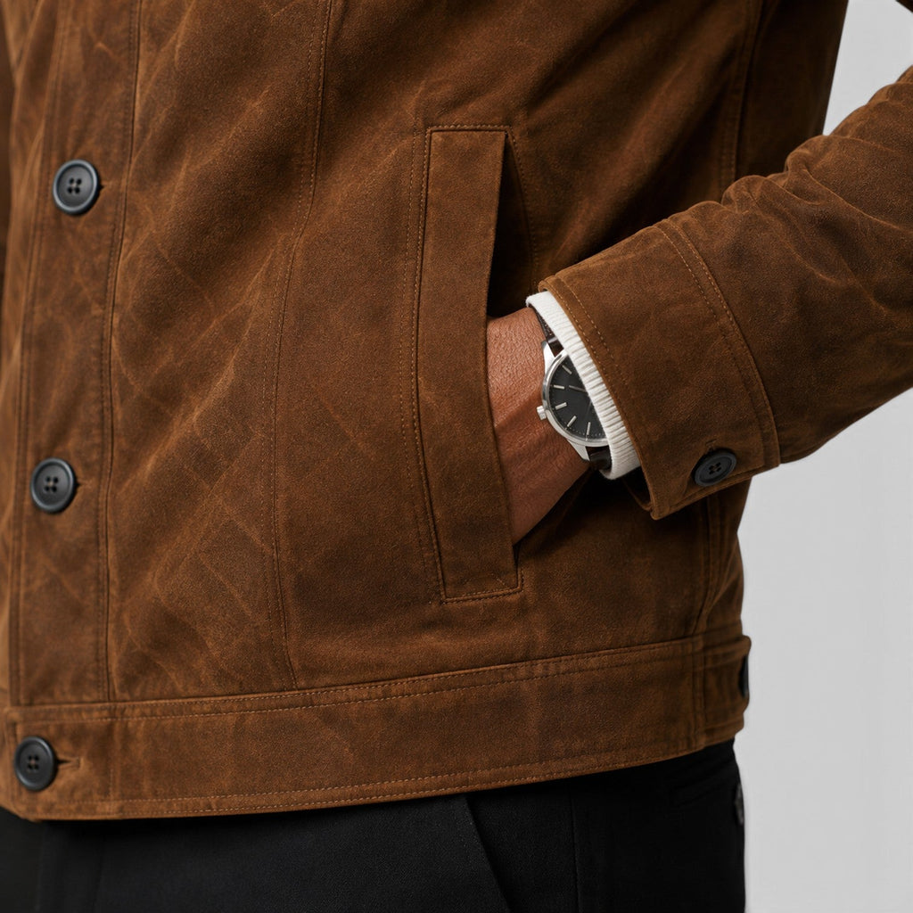 Men's button front suede overshirt jacket, view 11