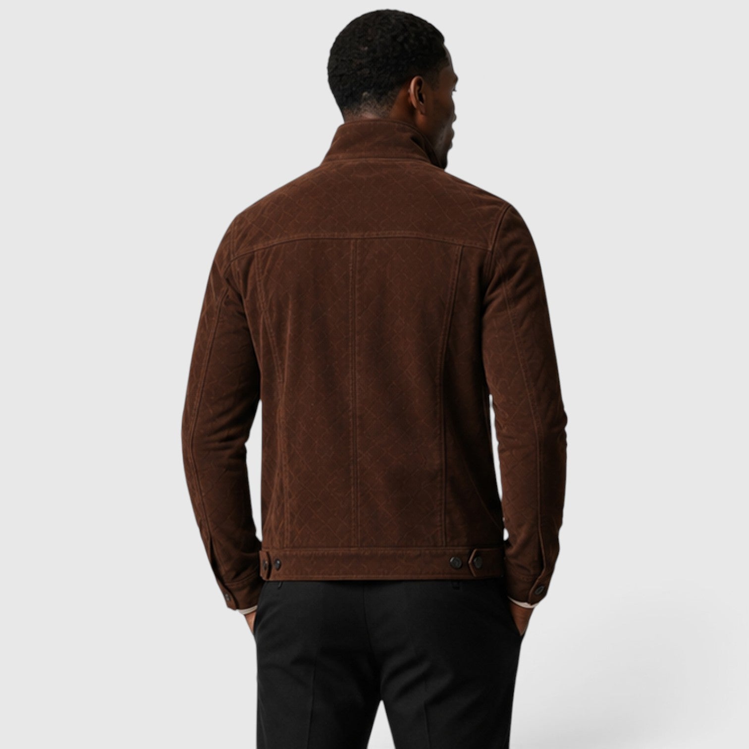 Men's button front suede overshirt jacket, view 14
