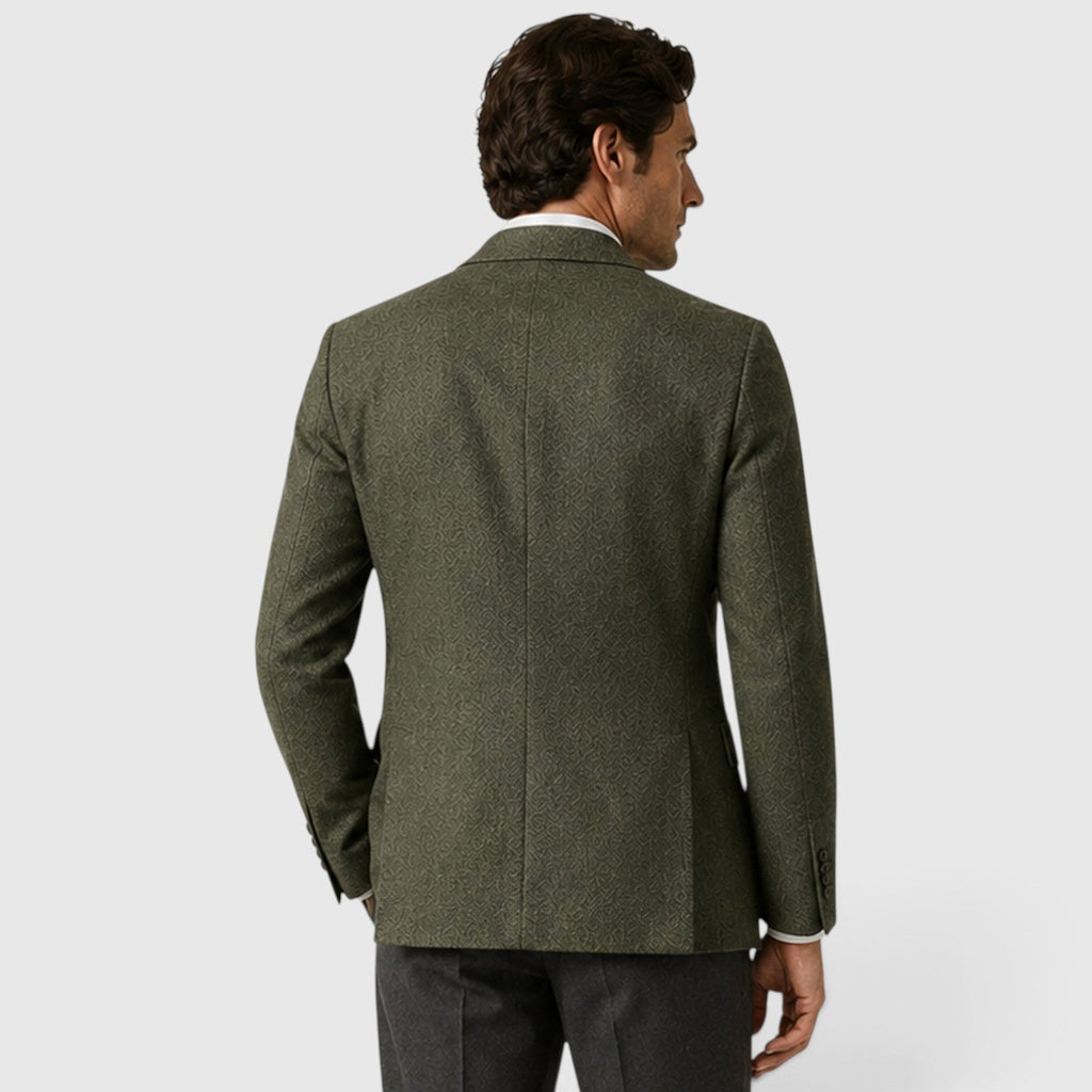 Men's single breasted tailored blazer, back view