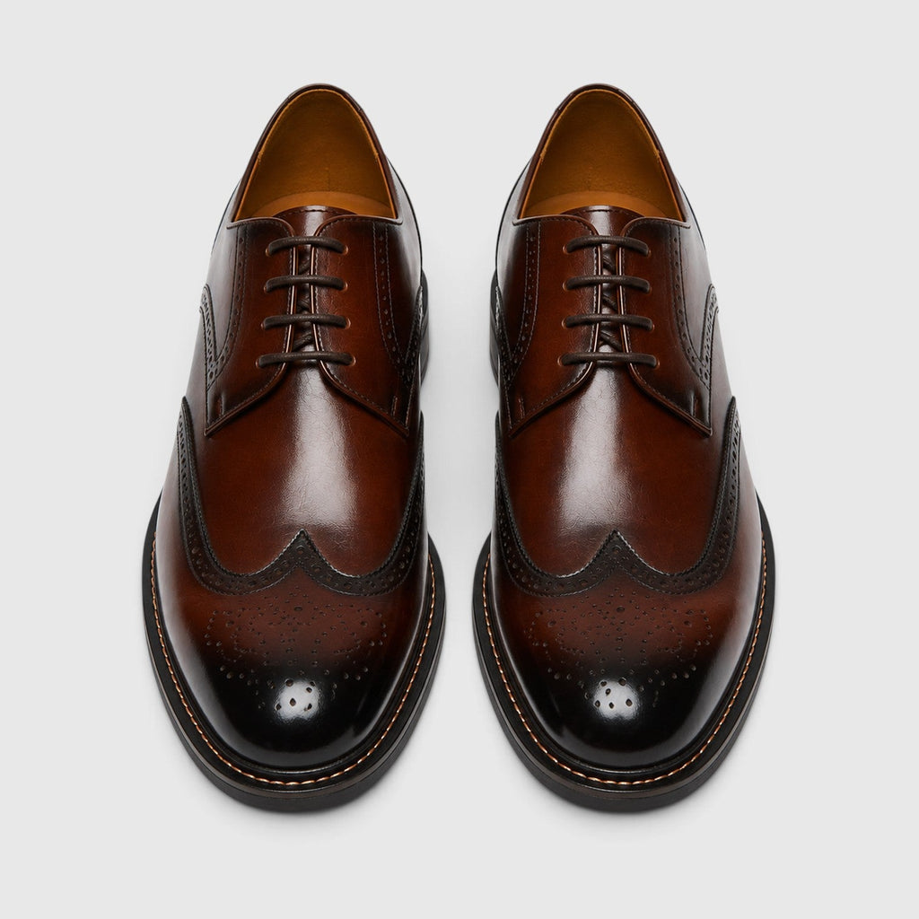 Men's wingtip leather brogue shoes, back view