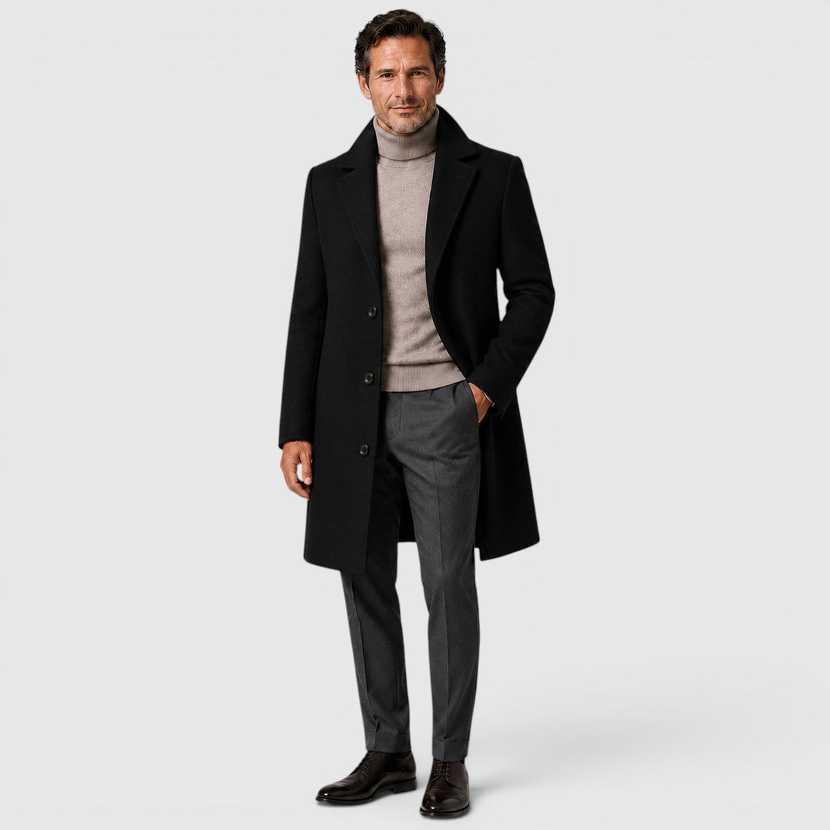 Men's classic wool blend trench coat