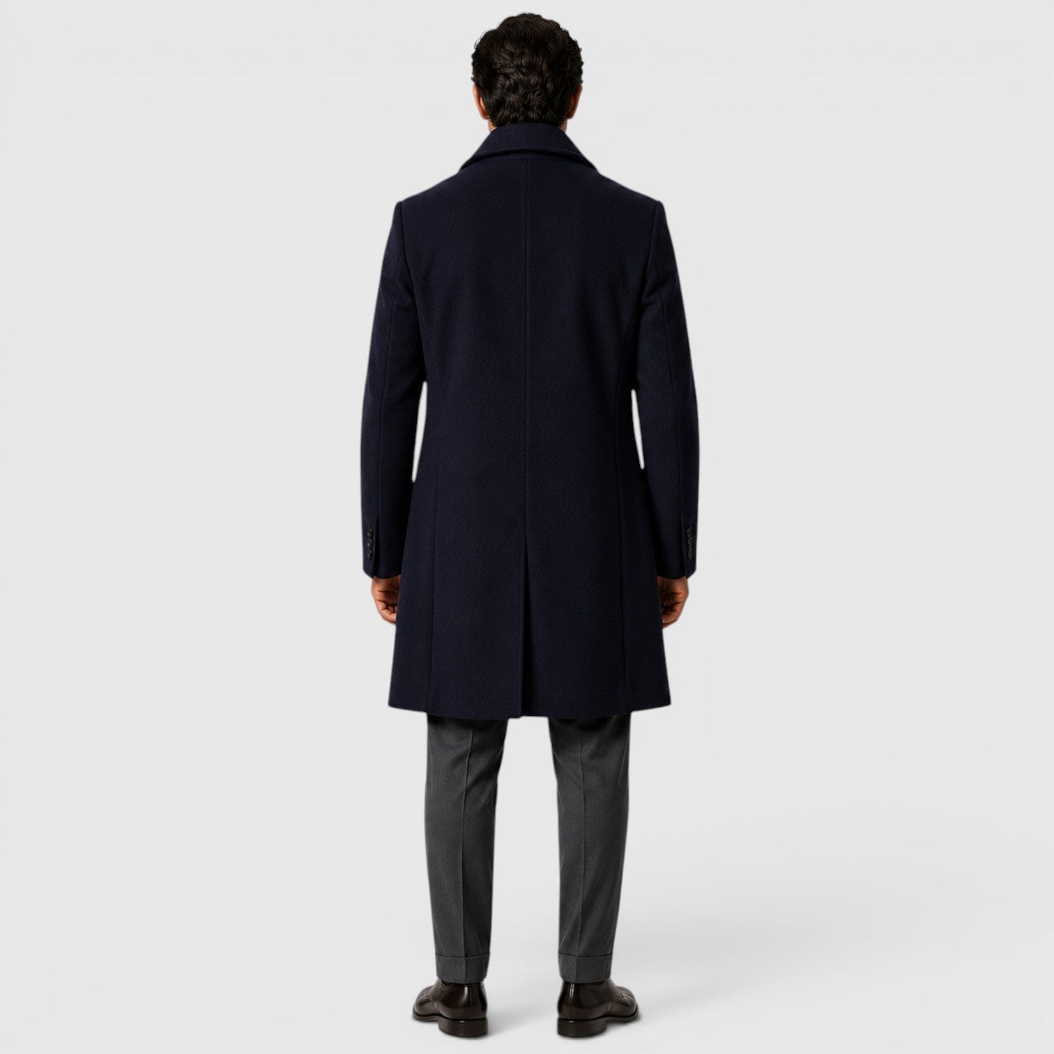 Men's classic wool blend trench coat, side view