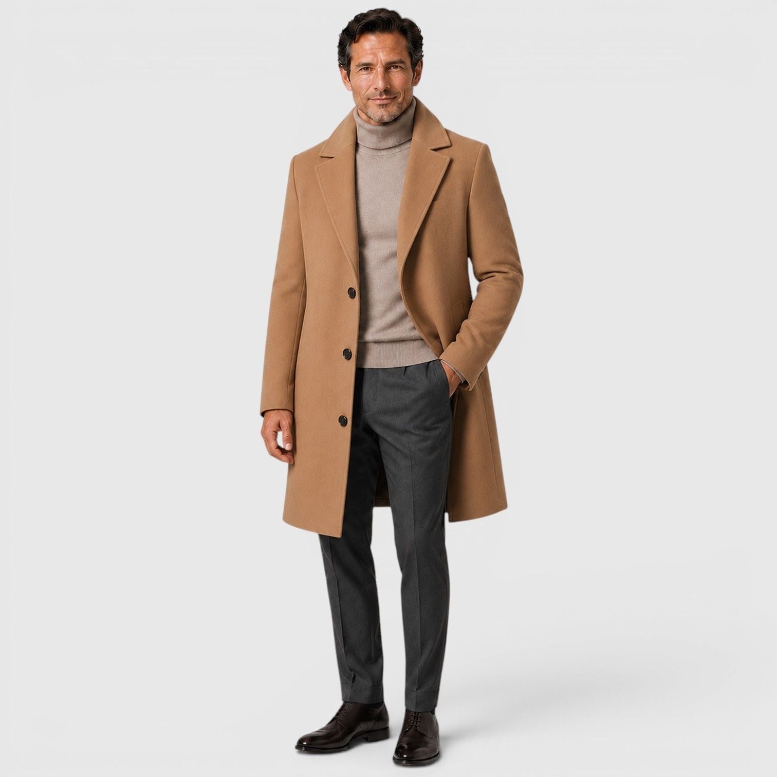 Men's classic wool blend trench coat, detail