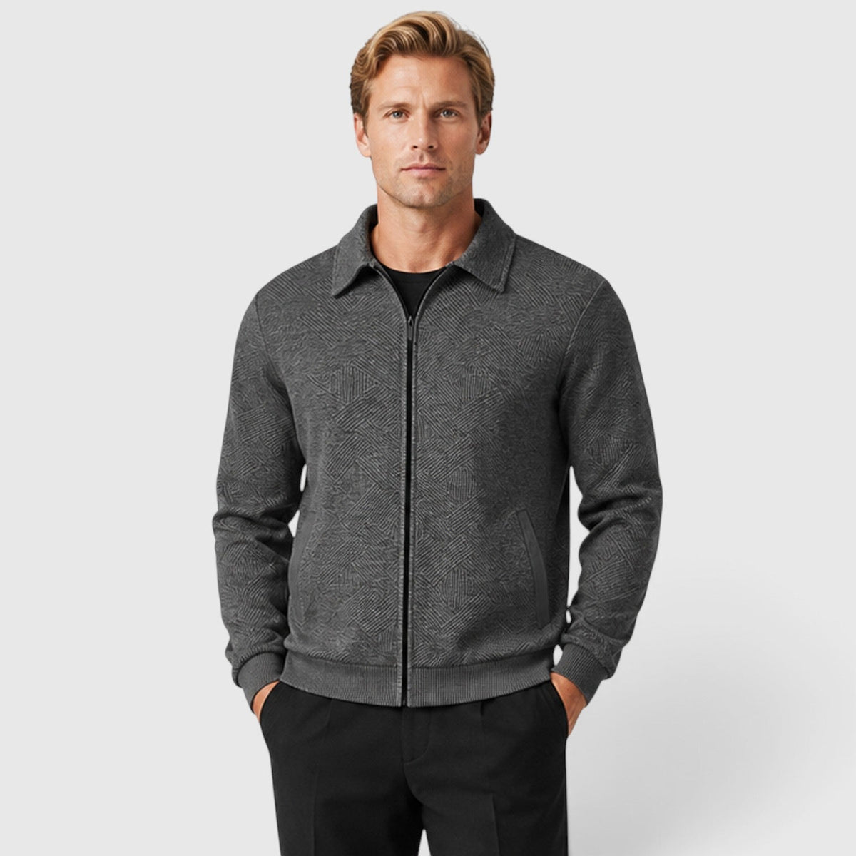 Men's textured full zip jacket, view 9