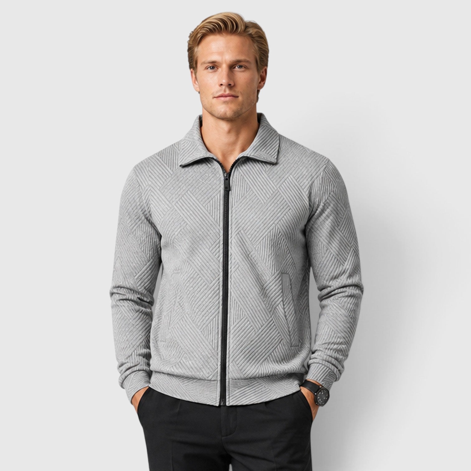 Men's textured full zip jacket, detail