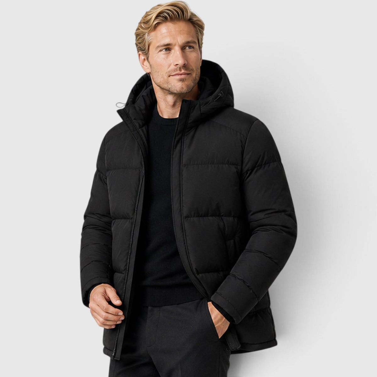 Men's quilted hooded puffer jacket, view 5