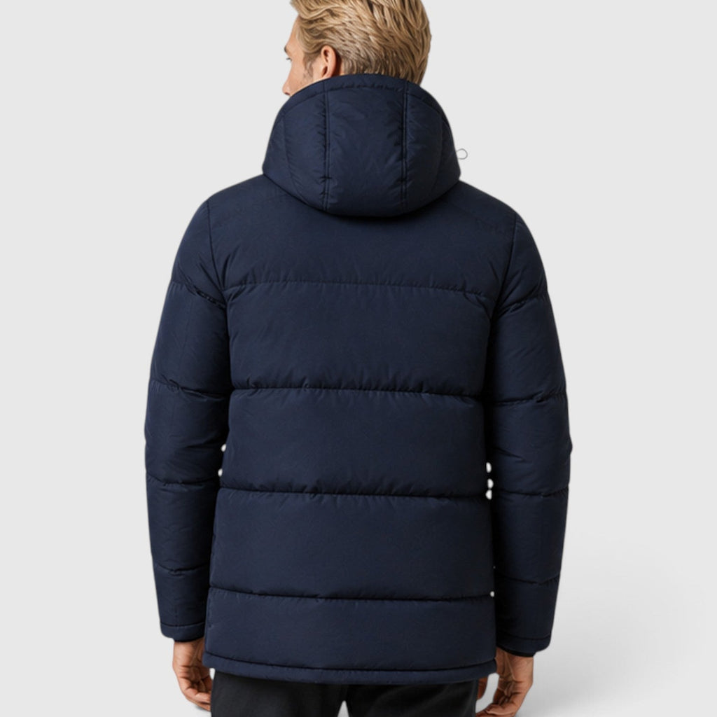 Men's quilted hooded puffer jacket, side view