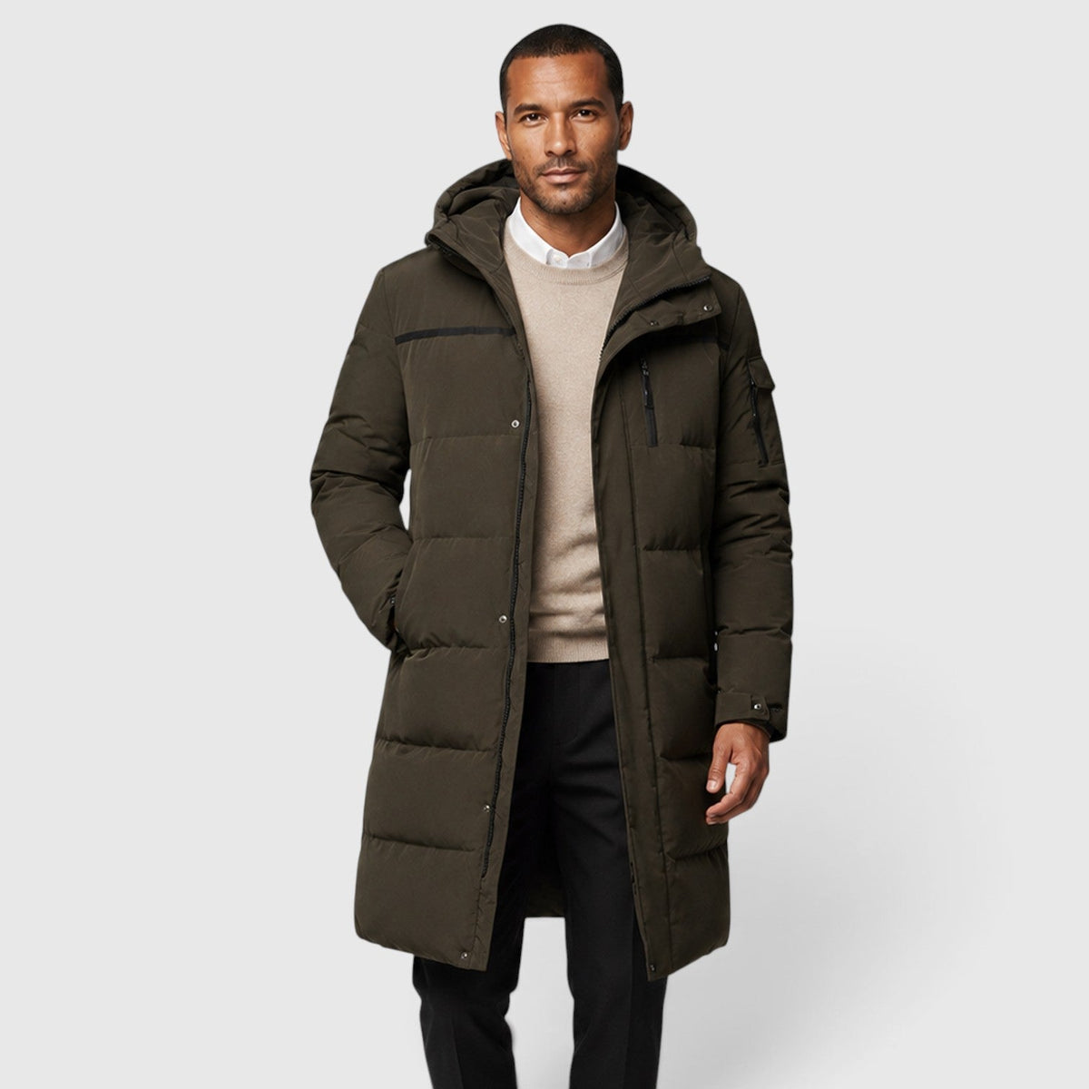 Men's long duck down puffer coat, view 5