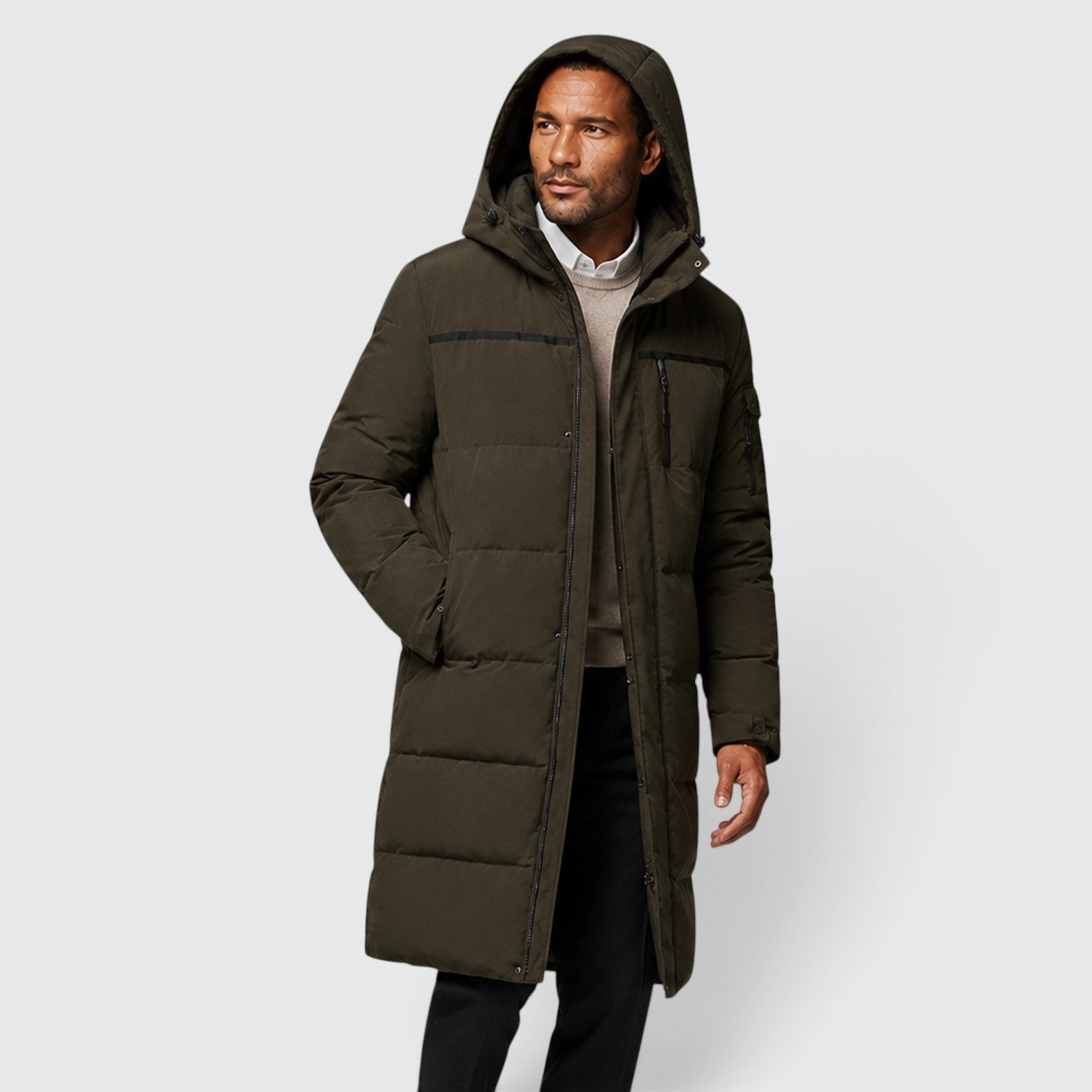 Men's long duck down puffer coat, view 6