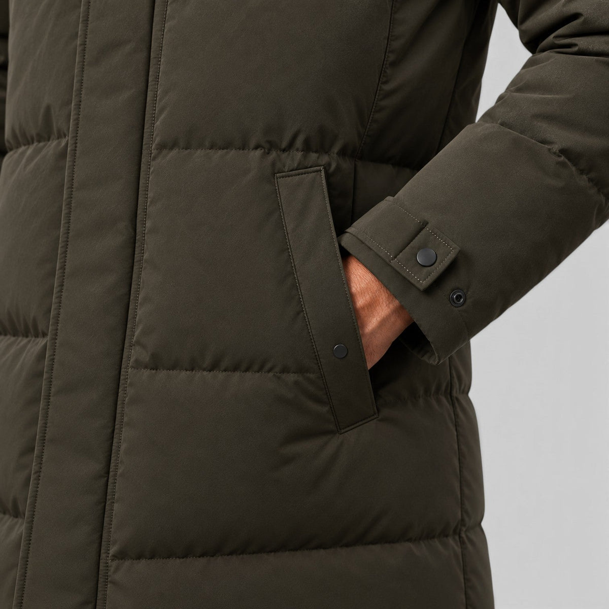 Men's long duck down puffer coat, view 8