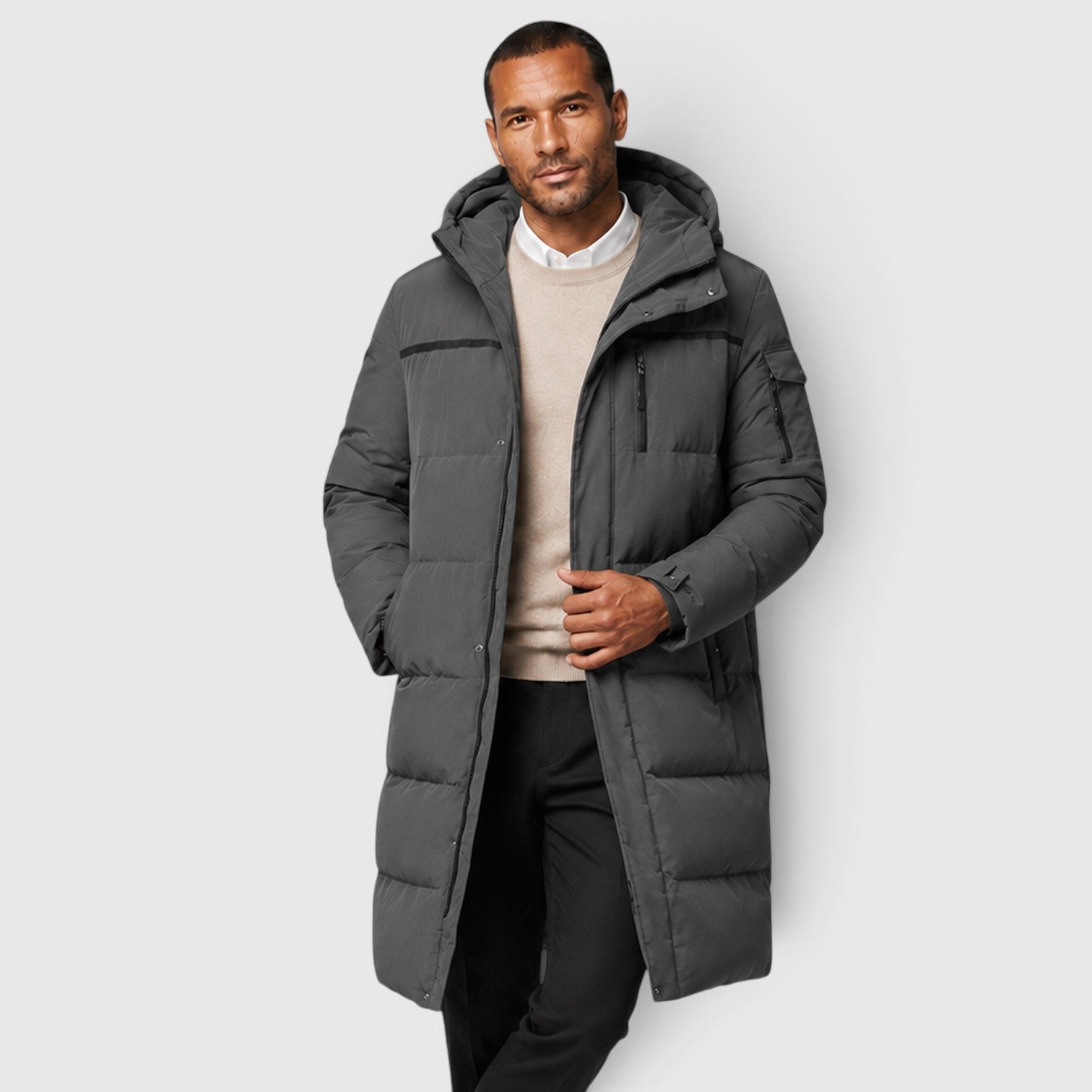 Men's long duck down puffer coat, view 9