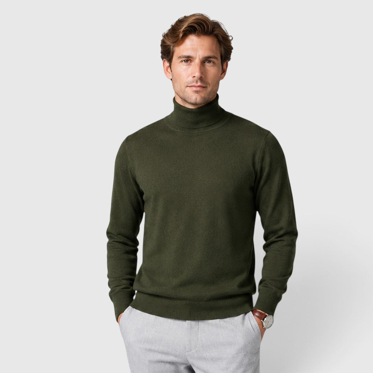 Men's loose fit wool blend roll neck jumper, view 5