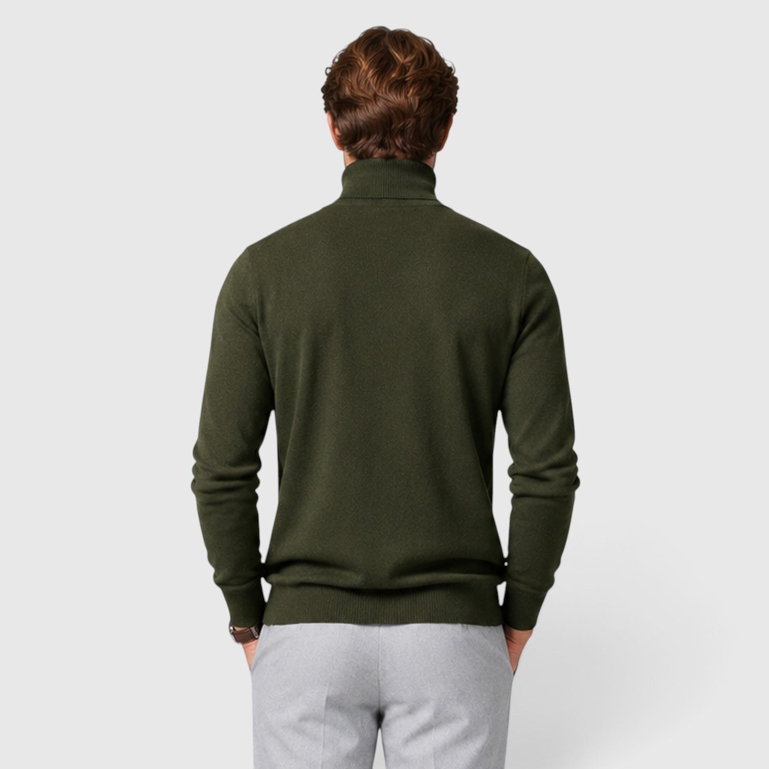 Men's loose fit wool blend roll neck jumper, view 6