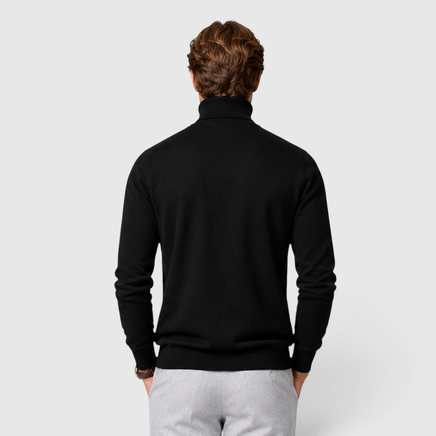 Men's loose fit wool blend roll neck jumper, detail