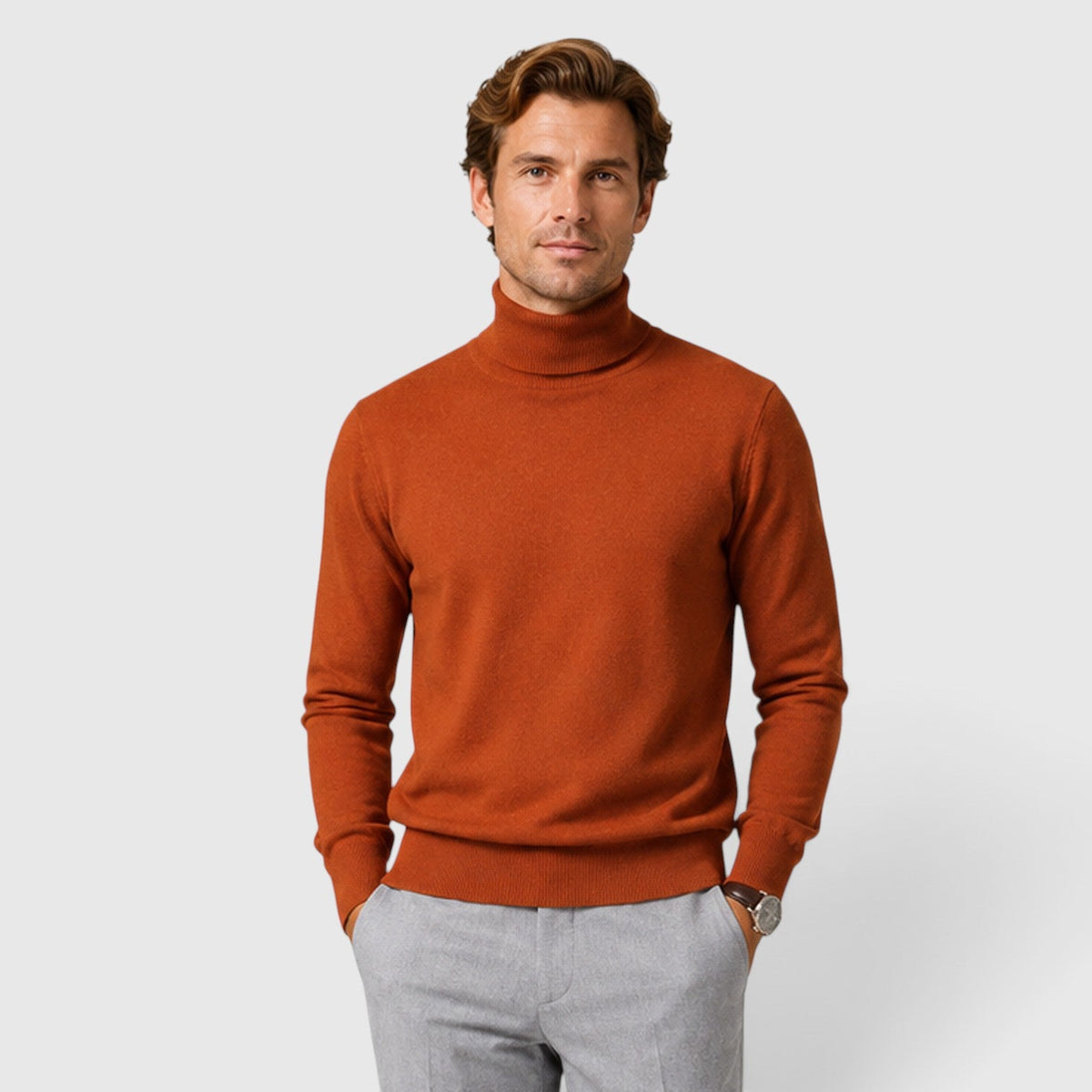 Men's loose fit wool blend roll neck jumper, view 10