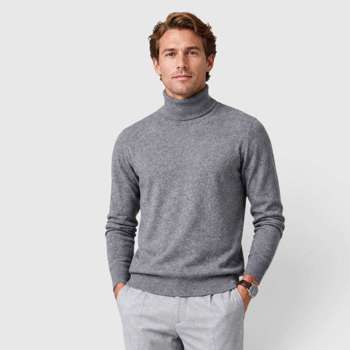 Men's loose fit wool blend roll neck jumper, view 7