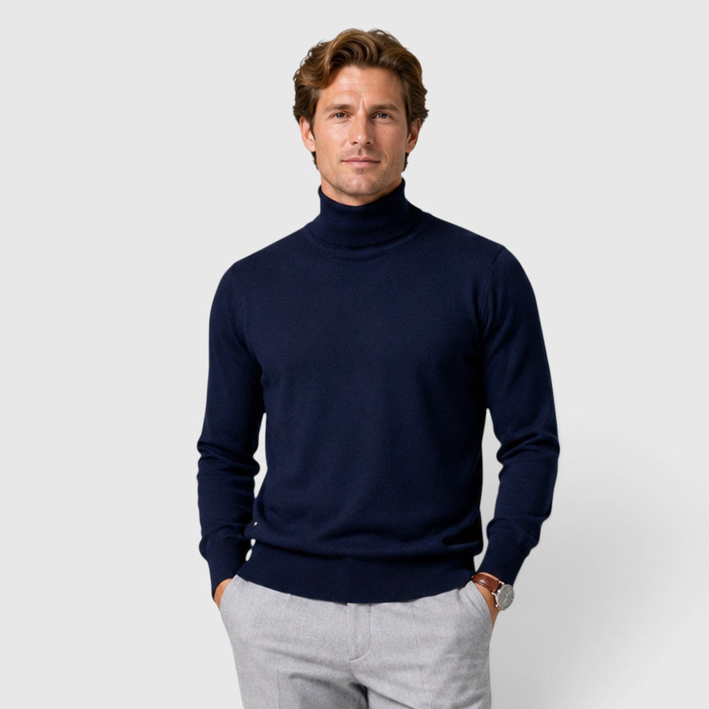 Men's loose fit wool blend roll neck jumper