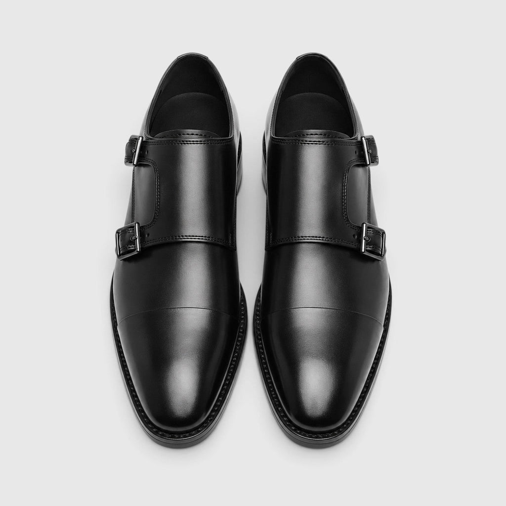 Men's double monk strap leather shoes, back view