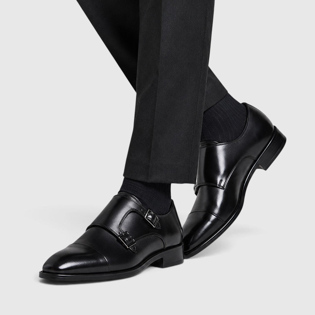 Men's double monk strap leather shoes, detail
