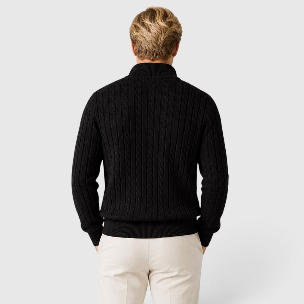 Men's cable knit zip neck jumper, view 10