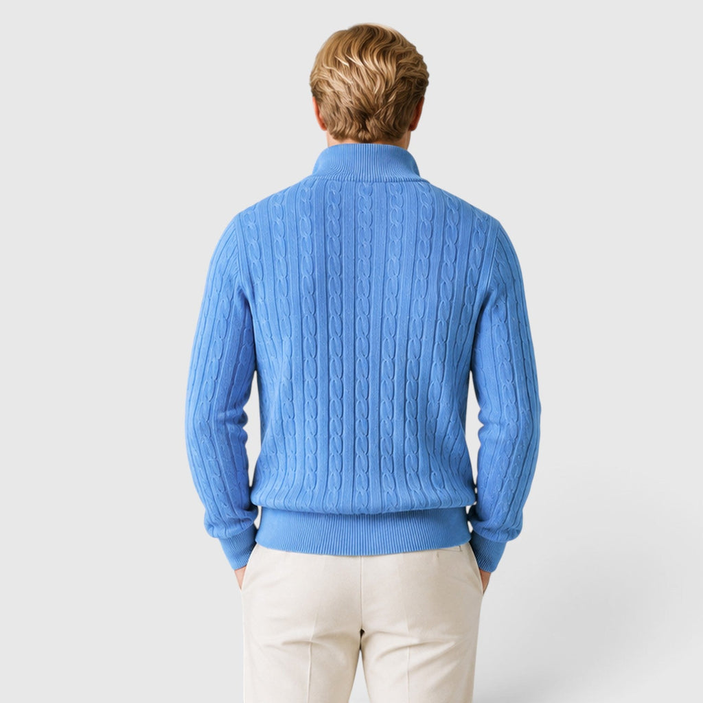 Men's cable knit zip neck jumper, view 14