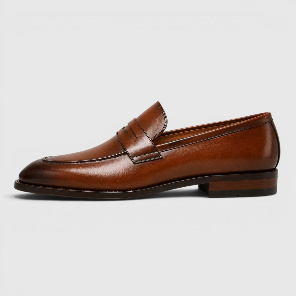 Men's square toe leather loafers, detail