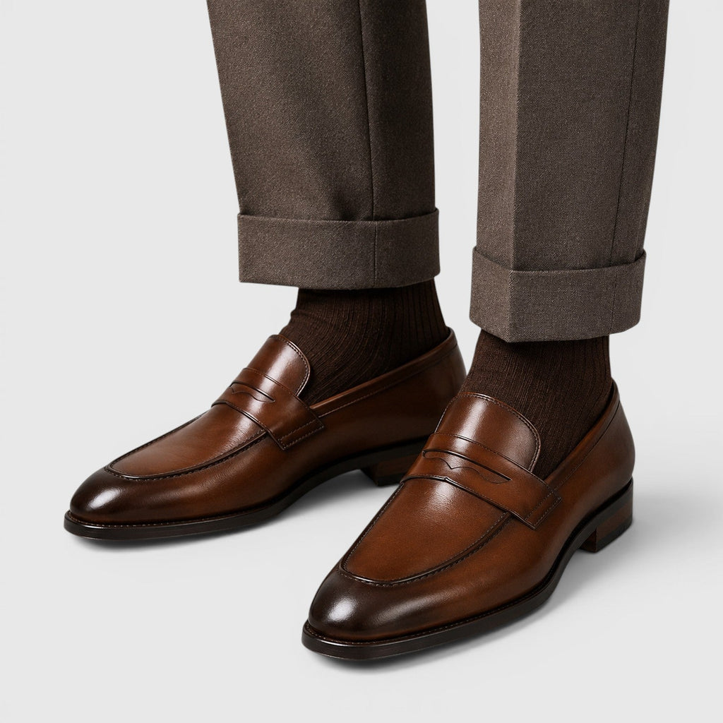 Men's square toe leather loafers, back view