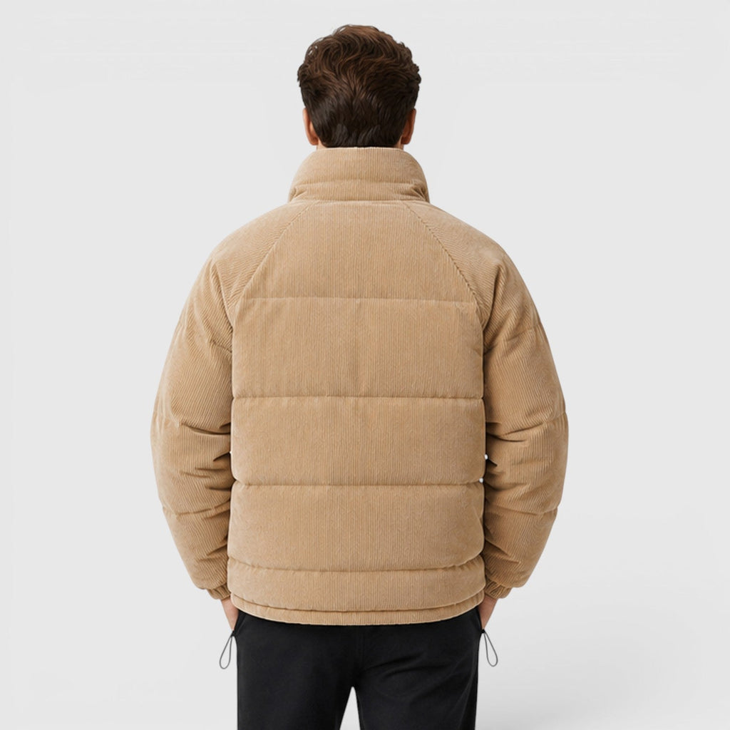 Men's lightweight padded puffer jacket, side view