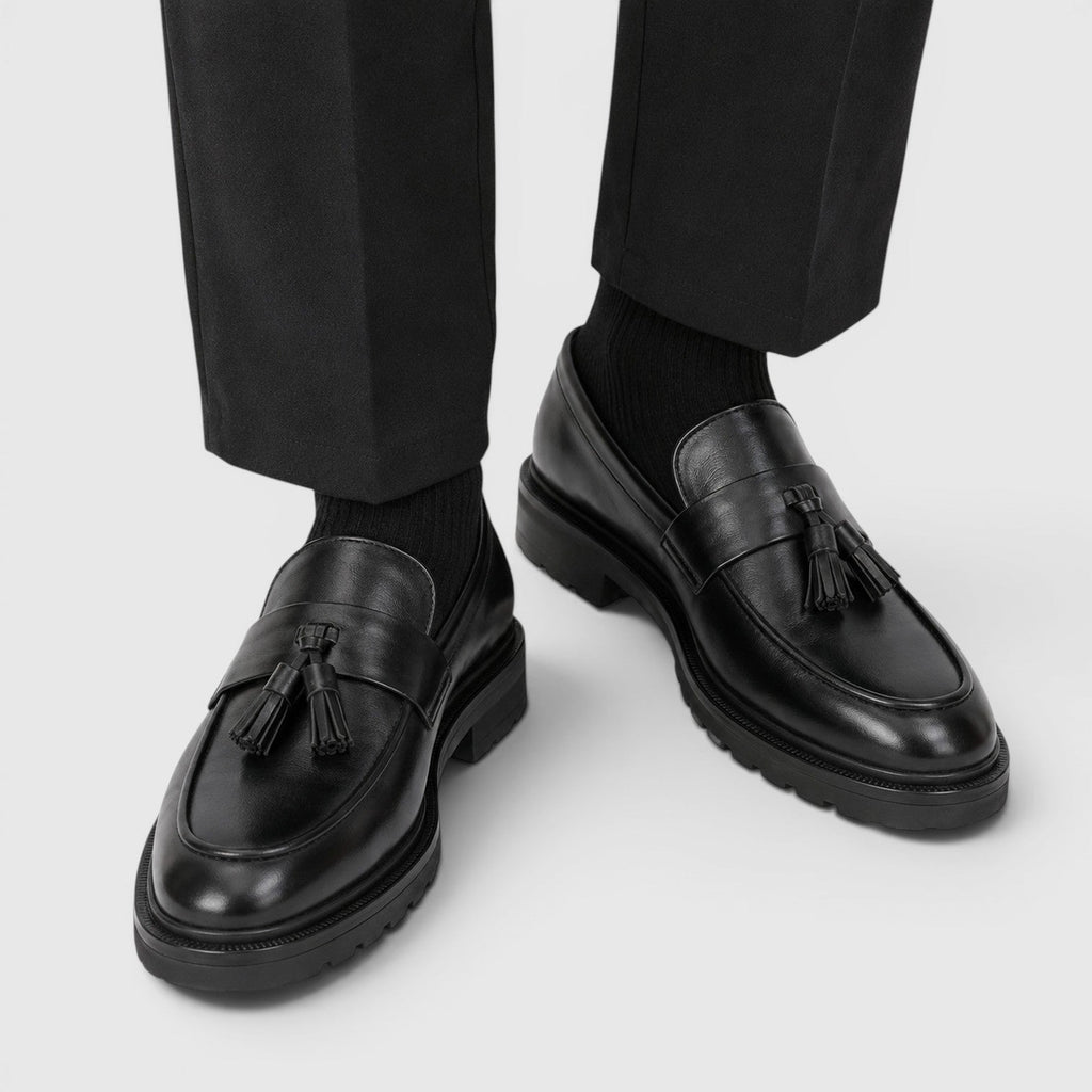 Men's tassel leather loafers, side view