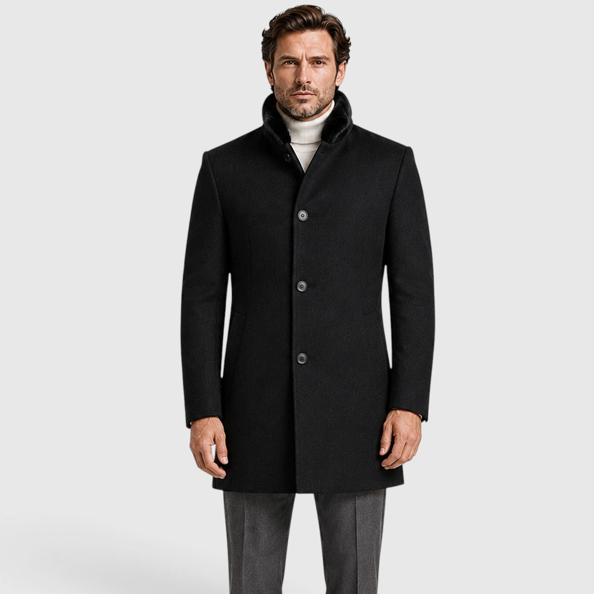 Men's classic lapel wool overcoat