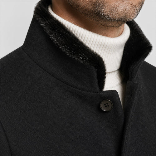 Men's classic lapel wool overcoat, side view