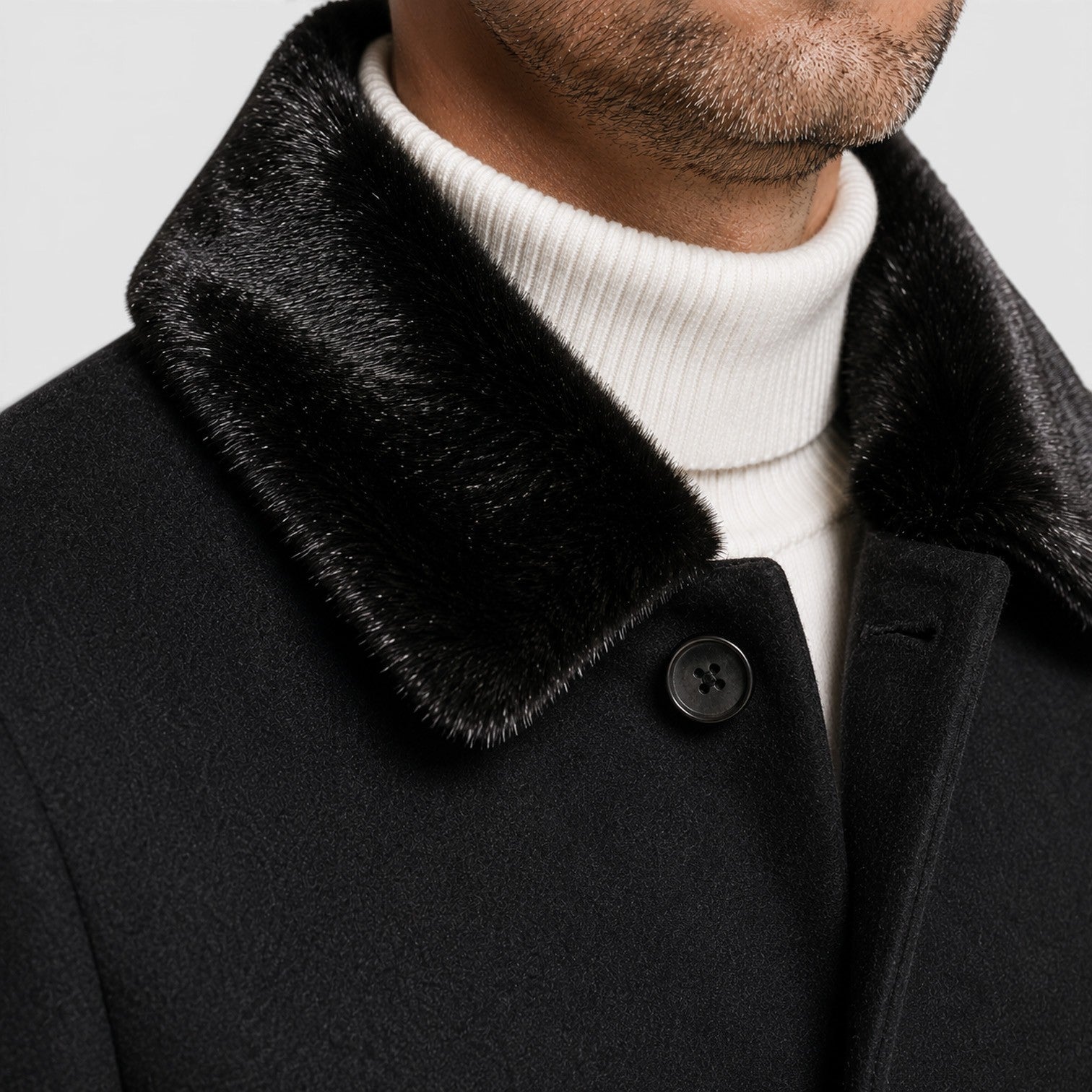 Men's classic lapel wool overcoat, detail