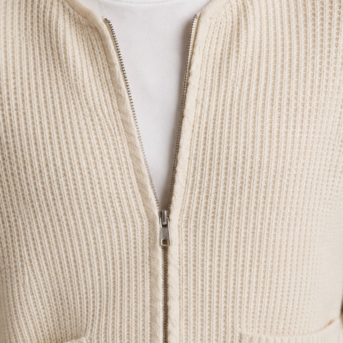Men's funnel neck zip knit cardigan, view 8