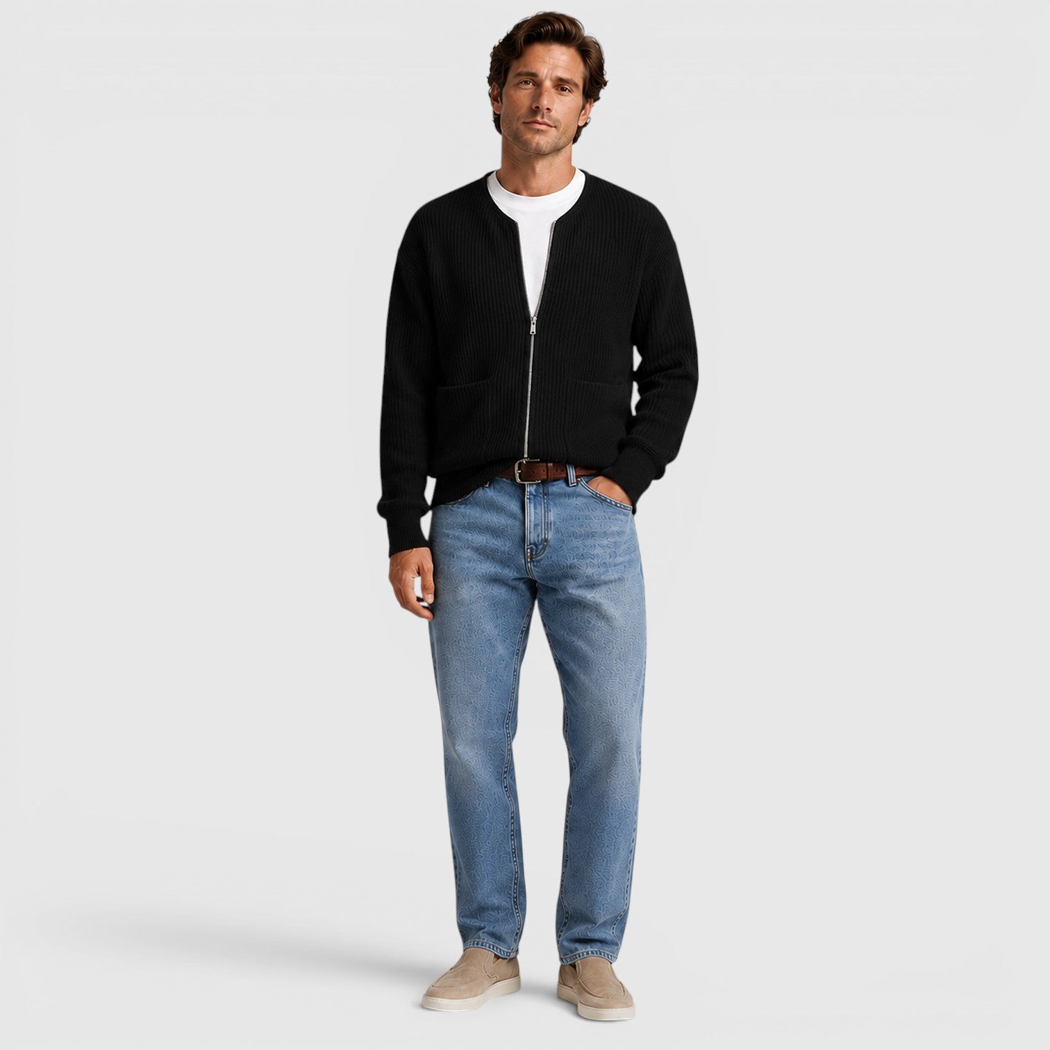 Men's funnel neck zip knit cardigan, view 14