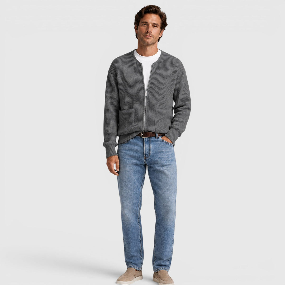 Men's funnel neck zip knit cardigan, view 17