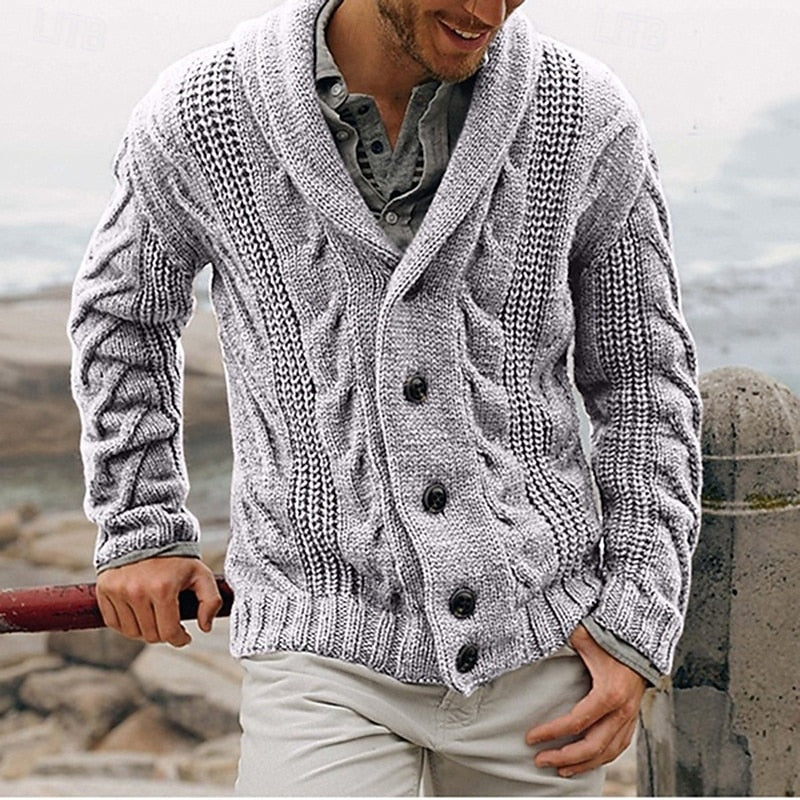 Alistair | Cable Knit Shawl Collar Cardigan
