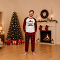 Christmas pajama set with white Santa hat graphic raglan top and buffalo plaid pants - view 2