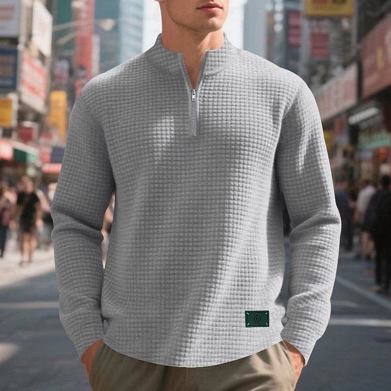 Men's textured quarter zip sweatshirt, view 9